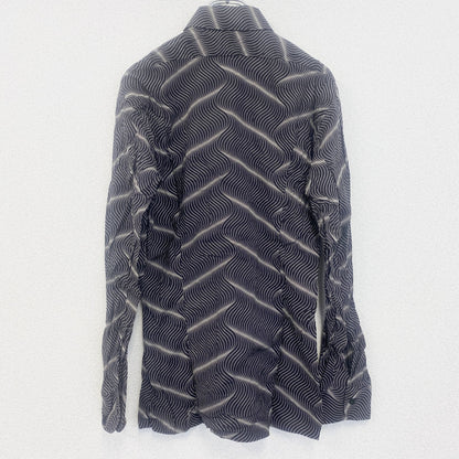 古着 used　pointter　長袖プリント総柄シャツ　レトロデザイン　奇抜　幾何学　胸ポケット　黒　ブラック