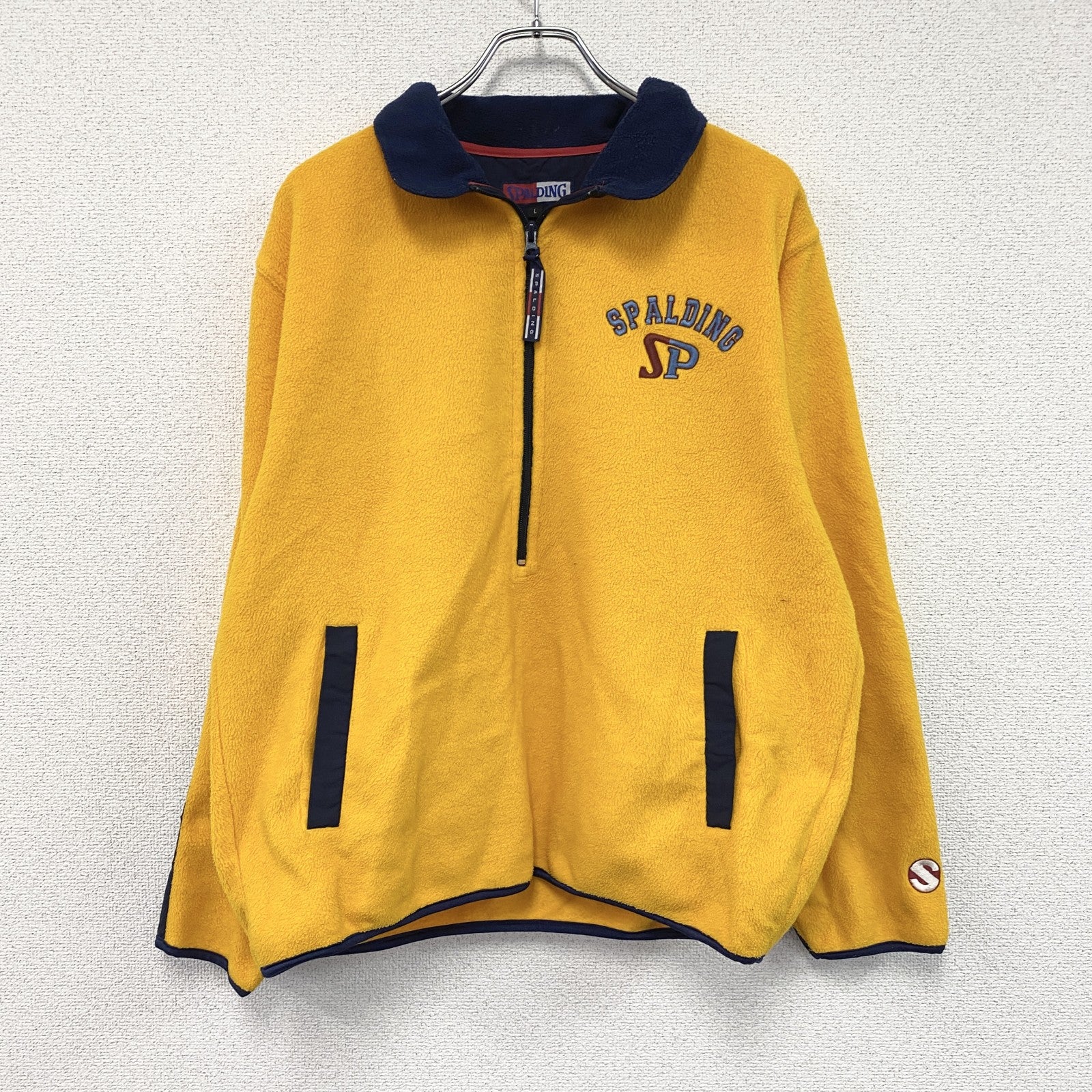 SPALDING　スポルディング　ハーフジップフリースジャケット/ボアジャケット　刺繍ロゴ　黄色　イエロー　Lサイズ