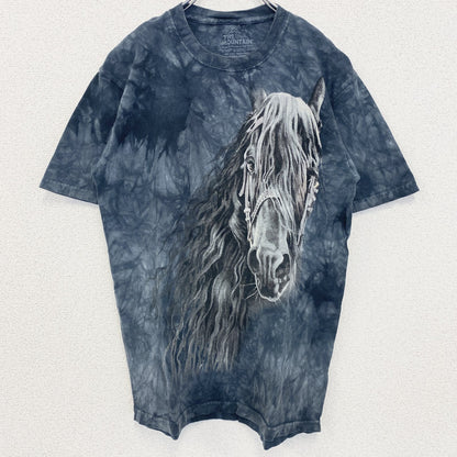 古着 used　THE MOUNTAIN　ザマウンテン　半袖プリントTシャツ　馬　ホース　動物　アニマル　青　ブルー　Sサイズ
