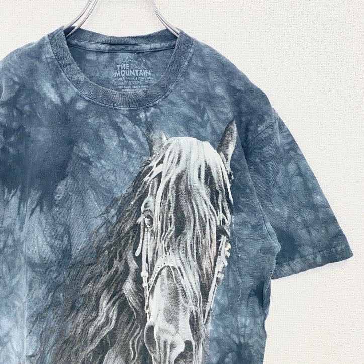 古着 used　THE MOUNTAIN　ザマウンテン　半袖プリントTシャツ　馬　ホース　動物　アニマル　青　ブルー　Sサイズ