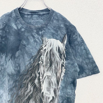 古着 used　THE MOUNTAIN　ザマウンテン　半袖プリントTシャツ　馬　ホース　動物　アニマル　青　ブルー　Sサイズ