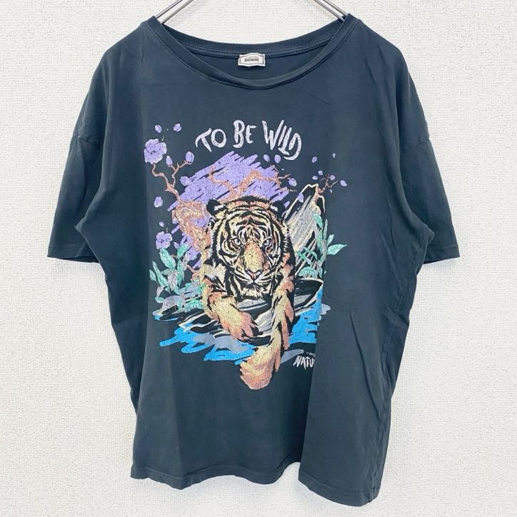 古着 used　collectlon plmkle　半袖プリントTシャツ　虎　トラ　タイガー　動物　アニマル　ネイビー　Mサイズ