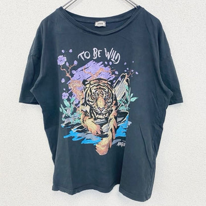 古着 used　collectlon plmkle　半袖プリントTシャツ　虎　トラ　タイガー　動物　アニマル　ネイビー　Mサイズ