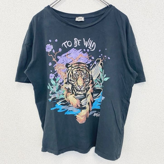 古着 used　collectlon plmkle　半袖プリントTシャツ　虎　トラ　タイガー　動物　アニマル　ネイビー　Mサイズ