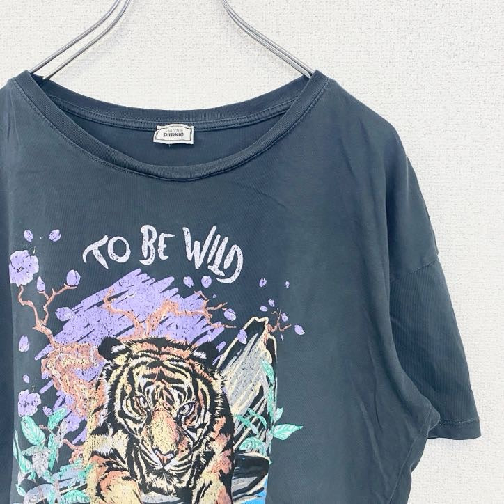 古着 used　collectlon plmkle　半袖プリントTシャツ　虎　トラ　タイガー　動物　アニマル　ネイビー　Mサイズ