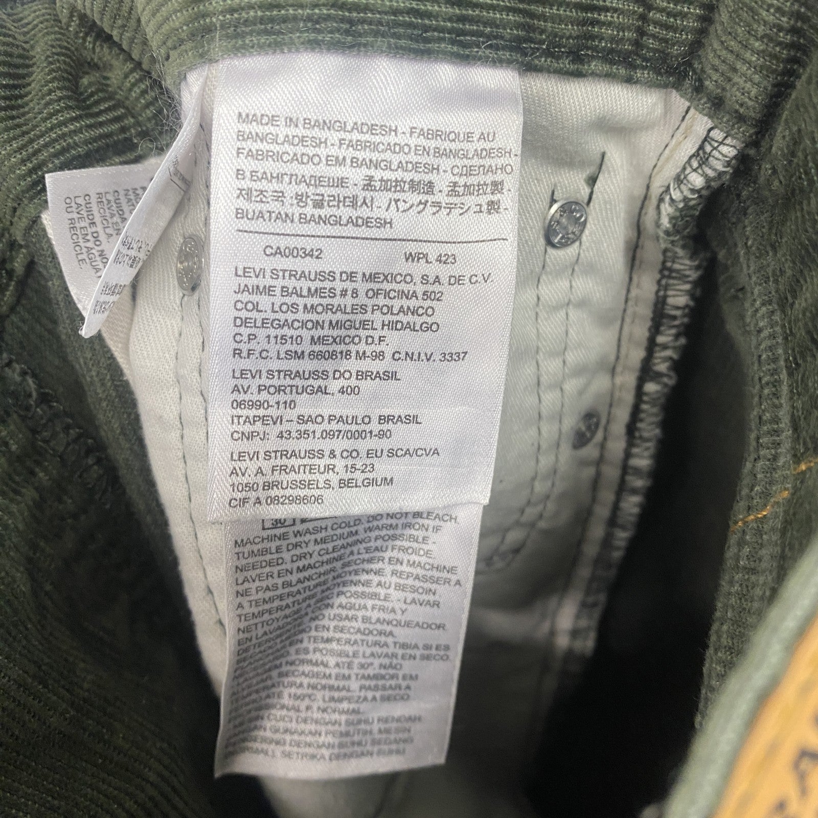 Levi's　リーバイス　505　コーデュロイパンツ　ジップフライ　緑　グリーン　W34サイズ