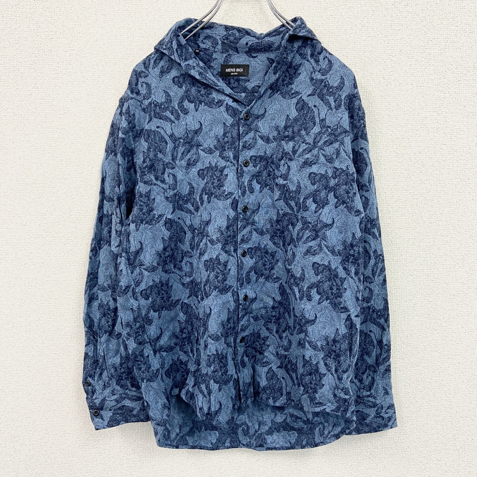 MEN'S BIGI　メンズビギ　長袖シャツ　花柄シャツ　青　ブルー　03サイズ