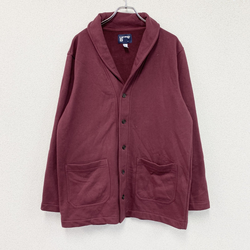 LANDS'END　ランズエンド　ショールカラースウェットカーディガン　バーガンディ　XLサイズ