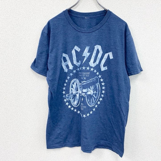 AC/DC　半袖音楽プリントTシャツ　ハードロック　青　ブルー
