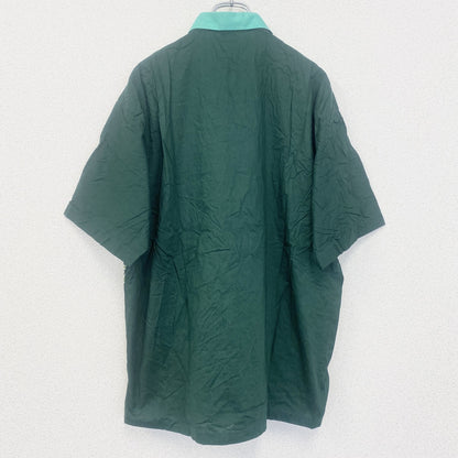 古着 used　半袖プリント総柄シャツ　レトロデザイン　アロハ　葉っぱ　草　リーフ　胸ポケット　植物　緑　グリーン　XLサイズ