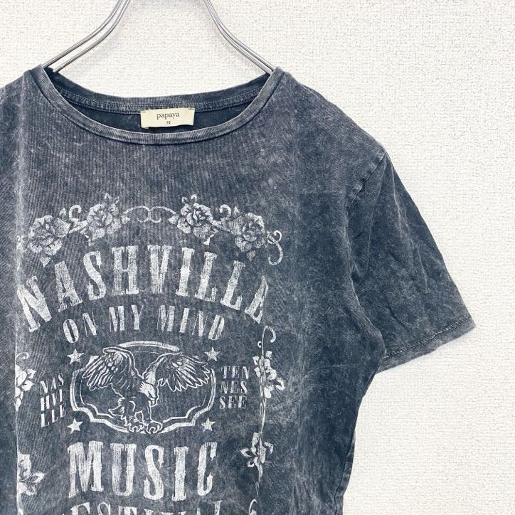 古着 used　papaya　半袖プリントTシャツ　NASHVILLE　ナッシュビル　Y2K　音楽　グレー　10サイズ