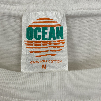古着 used　OCEAN　半袖プリントTシャツ　ハイビスカス　カジュアルデザイン　白　シングルステッチ　90s　Mサイズ