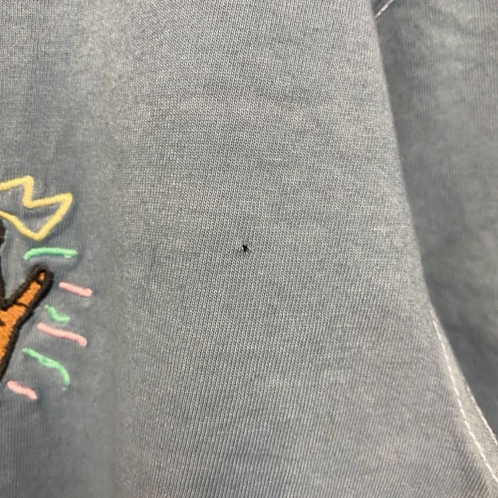 古着 used　CAYLER　ケイラー　半袖ワンポイント刺繍Tシャツ　バックプリント　レトロデザイン　青　ブルー　Mサイズ
