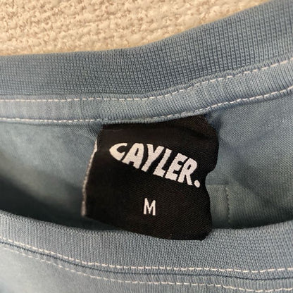古着 used　CAYLER　ケイラー　半袖ワンポイント刺繍Tシャツ　バックプリント　レトロデザイン　青　ブルー　Mサイズ