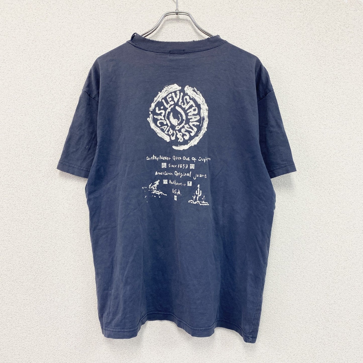 Levi's　リーバイス　半袖プリントTシャツ　フェード　デカロゴ　紺　ネイビー　XLサイズ