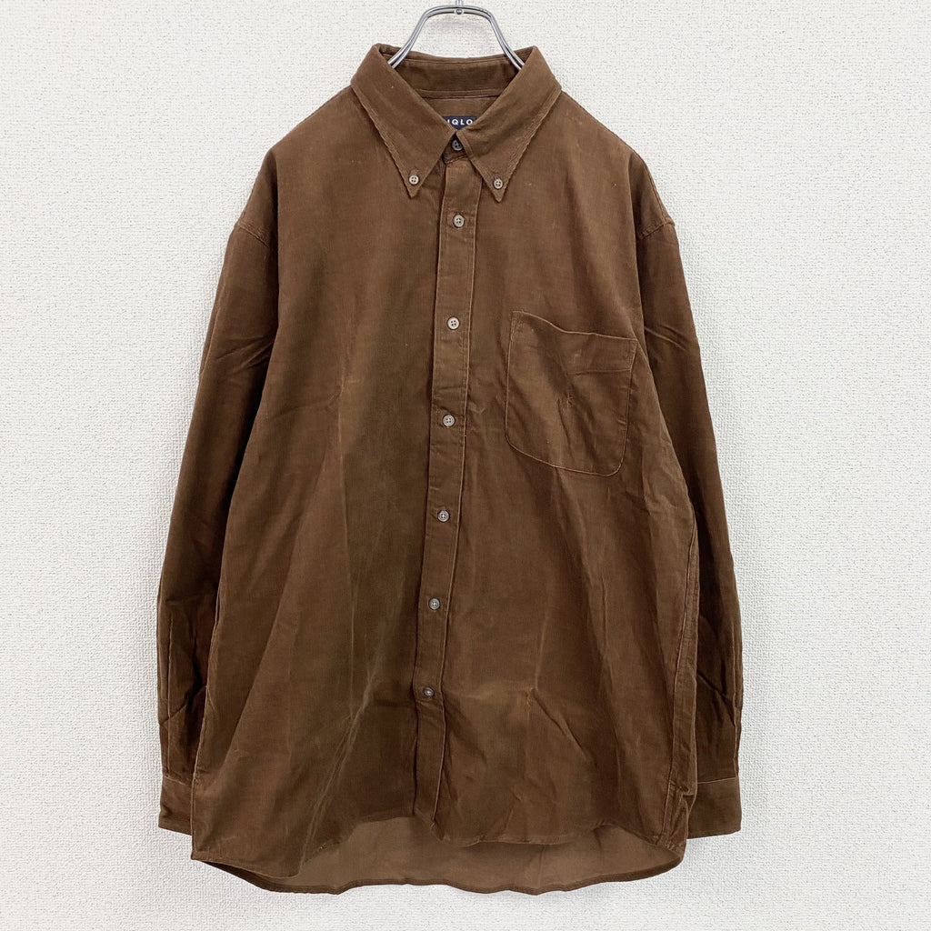 ～00s　UNIQLO　ユニクロ　長袖コーデュロイシャツ　ボタンダウンシャツ　茶色　ブラウン　XLサイズ