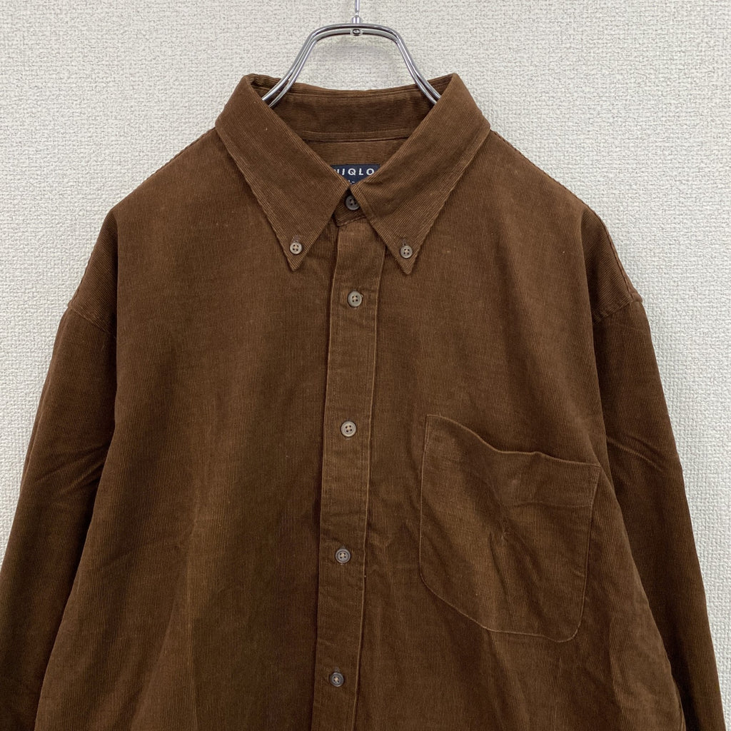 ～00s　UNIQLO　ユニクロ　長袖コーデュロイシャツ　ボタンダウンシャツ　茶色　ブラウン　XLサイズ