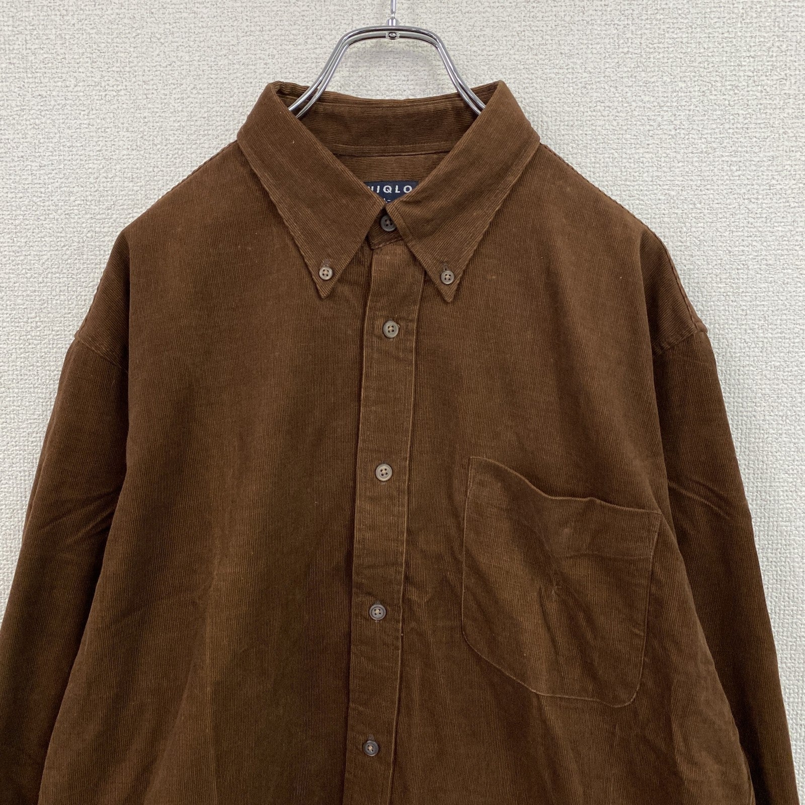 ～00s　UNIQLO　ユニクロ　長袖コーデュロイシャツ　ボタンダウンシャツ　茶色　ブラウン　XLサイズ