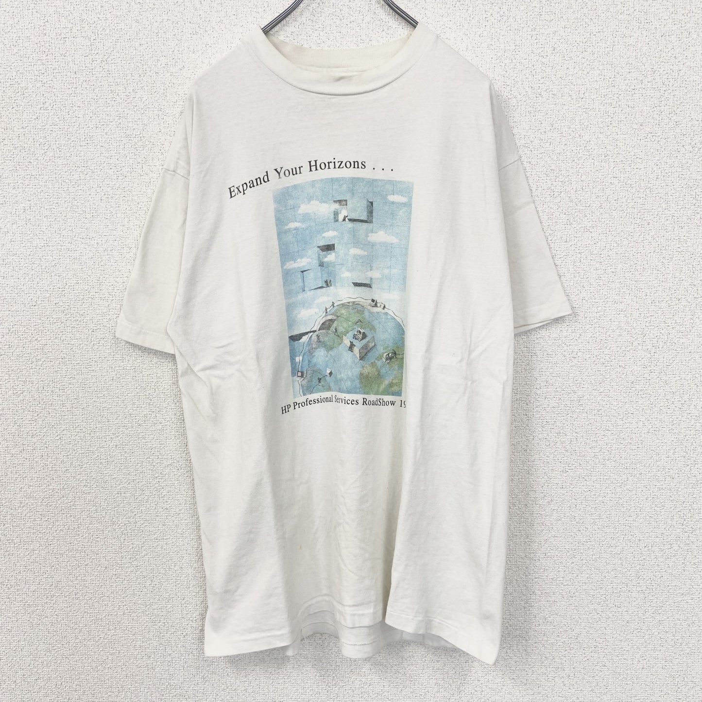 古着 used　Hanes ヘインズ　半袖プリントTシャツ　シングルステッチ　90s　US製　カジュアルデザイン　白　Lサイズ