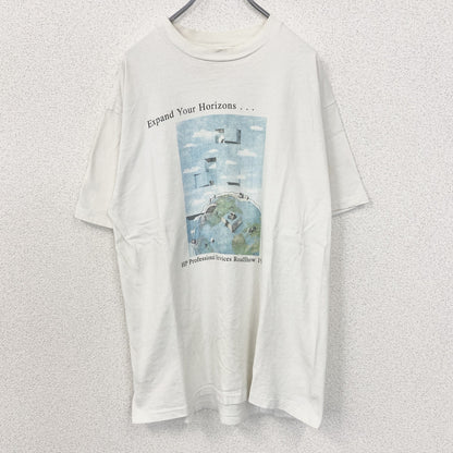 古着 used　Hanes ヘインズ　半袖プリントTシャツ　シングルステッチ　90s　US製　カジュアルデザイン　白　Lサイズ