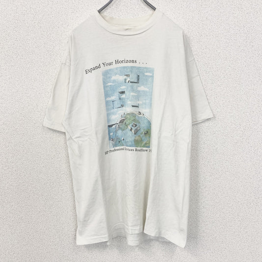 古着 used　Hanes ヘインズ　半袖プリントTシャツ　シングルステッチ　90s　US製　カジュアルデザイン　白　Lサイズ
