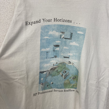 古着 used　Hanes ヘインズ　半袖プリントTシャツ　シングルステッチ　90s　US製　カジュアルデザイン　白　Lサイズ