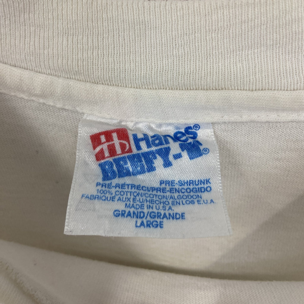 古着 used　Hanes ヘインズ　半袖プリントTシャツ　シングルステッチ　90s　US製　カジュアルデザイン　白　Lサイズ