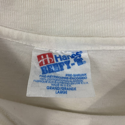 古着 used　Hanes ヘインズ　半袖プリントTシャツ　シングルステッチ　90s　US製　カジュアルデザイン　白　Lサイズ