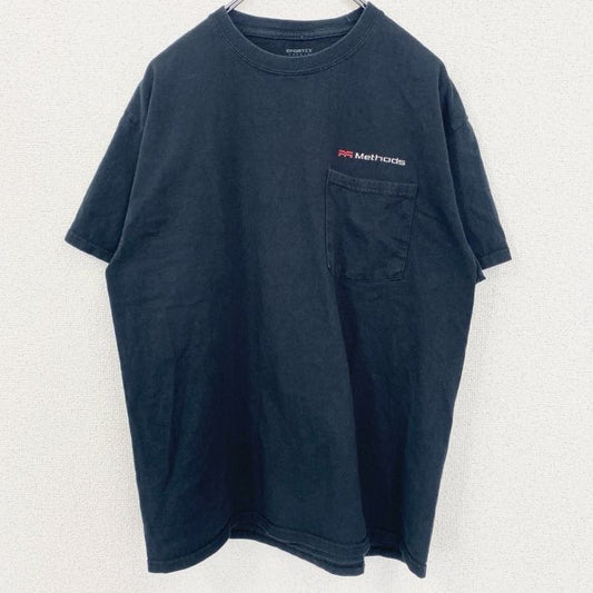 古着 used　SPORTEX　SAFETY　半袖プリントTシャツ　ポケット　バックプリント　Methods　ブラック　Lサイズ