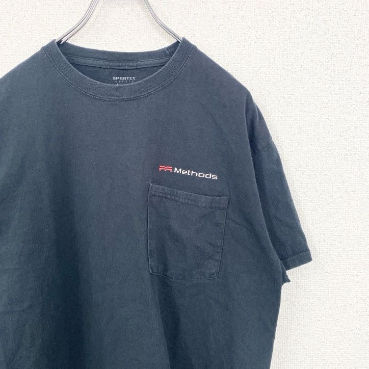 古着 used　SPORTEX　SAFETY　半袖プリントTシャツ　ポケット　バックプリント　Methods　ブラック　Lサイズ