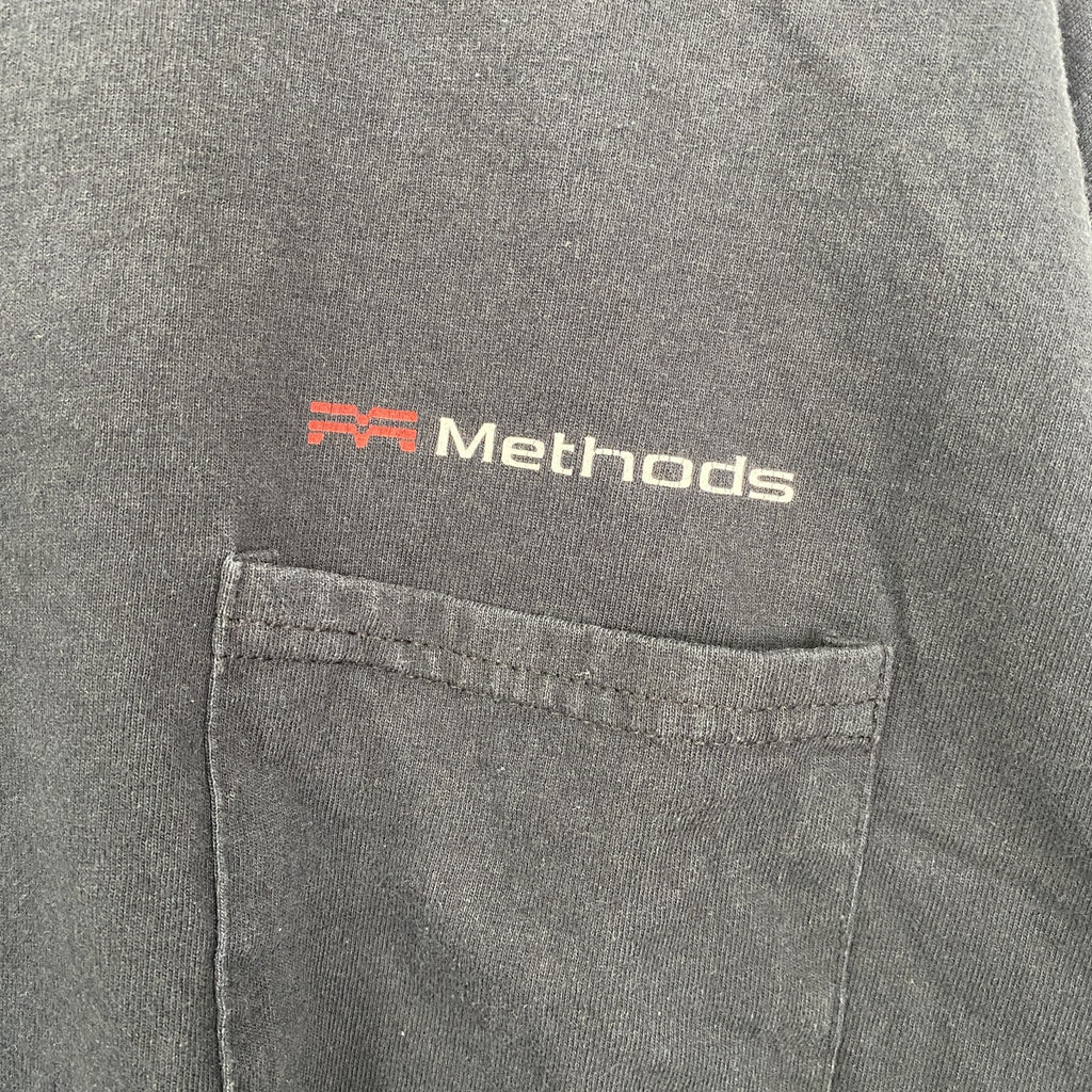 古着 used　SPORTEX　SAFETY　半袖プリントTシャツ　ポケット　バックプリント　Methods　ブラック　Lサイズ