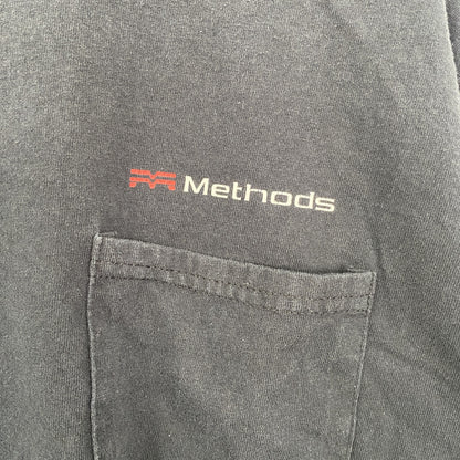 古着 used　SPORTEX　SAFETY　半袖プリントTシャツ　ポケット　バックプリント　Methods　ブラック　Lサイズ