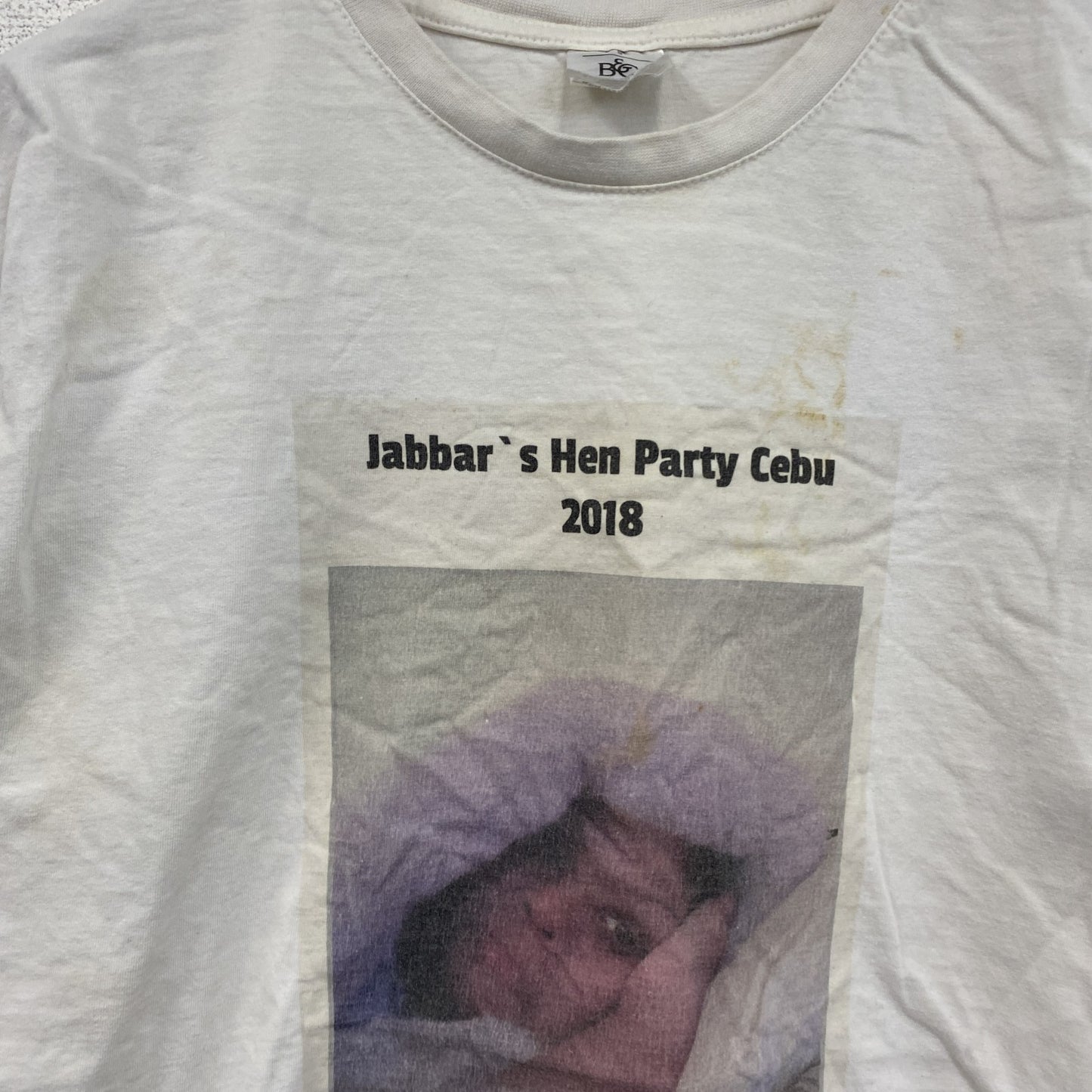B&C　半袖プリントフォトTシャツ　誰やねん　白　ホワイト　Sサイズ