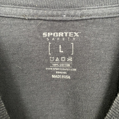 古着 used　SPORTEX　SAFETY　半袖プリントTシャツ　ポケット　バックプリント　Methods　ブラック　Lサイズ