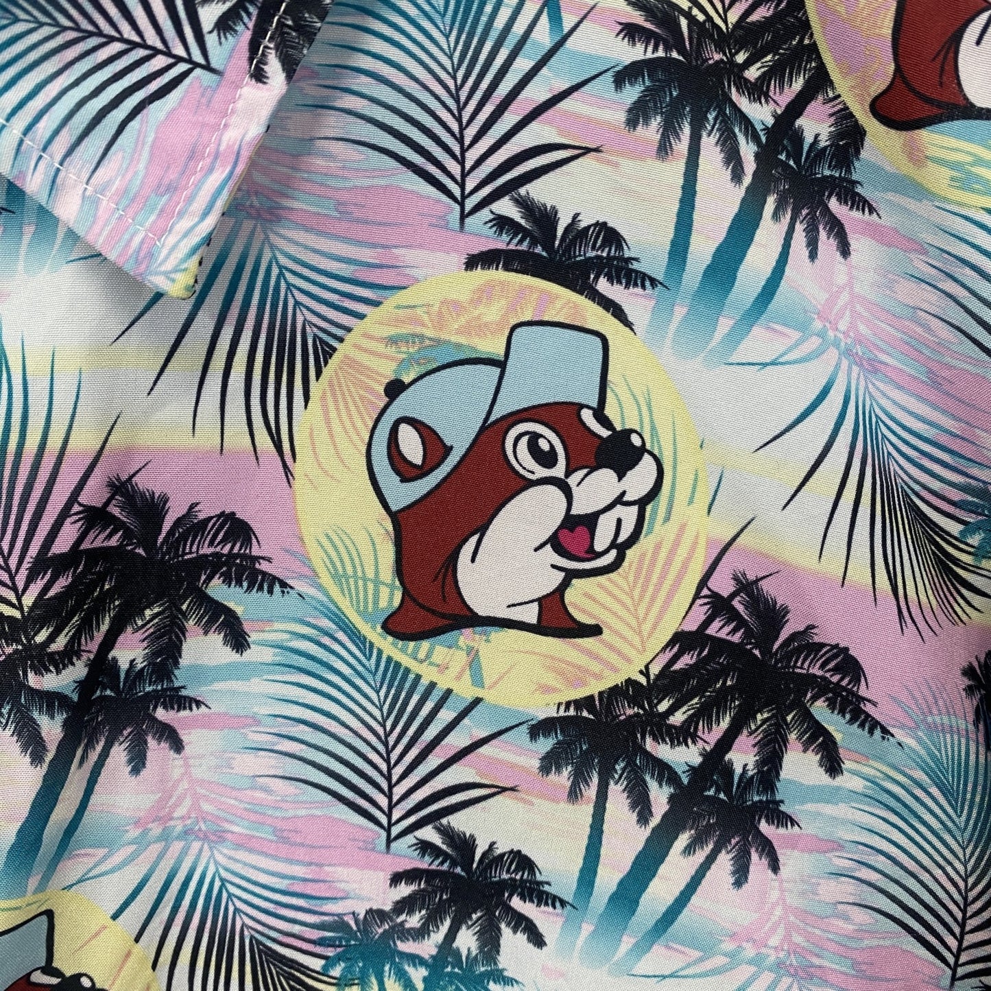 古着 used　半袖プリント総柄シャツ　BUC-EE'S　バッキーズ　キャラクター　レトロデザイン　アロハ　カラフル　XLサイズ