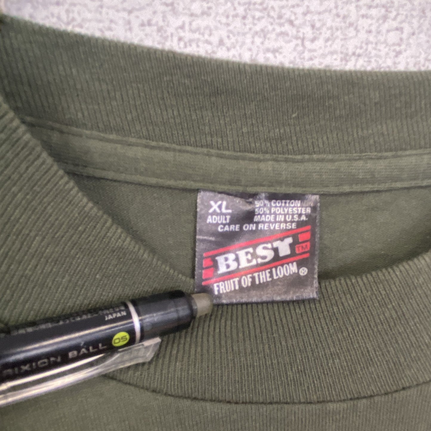 古着 used　FURUIT OF THE LOOM　半袖プリントTシャツ　シングルステッチ　90s　US製　緑　XLサイズ