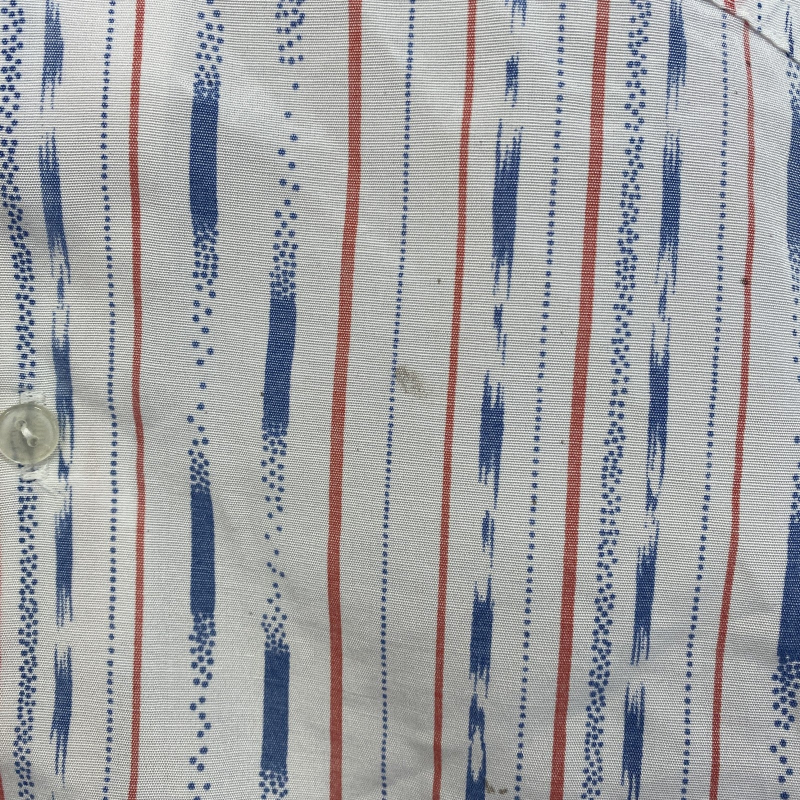 古着 used　半袖プリント総柄シャツ　開襟　レトロデザイン　アロハ　ストライプ柄　胸ポケット　Mサイズ