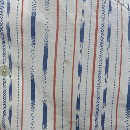 古着 used　半袖プリント総柄シャツ　開襟　レトロデザイン　アロハ　ストライプ柄　胸ポケット　Mサイズ