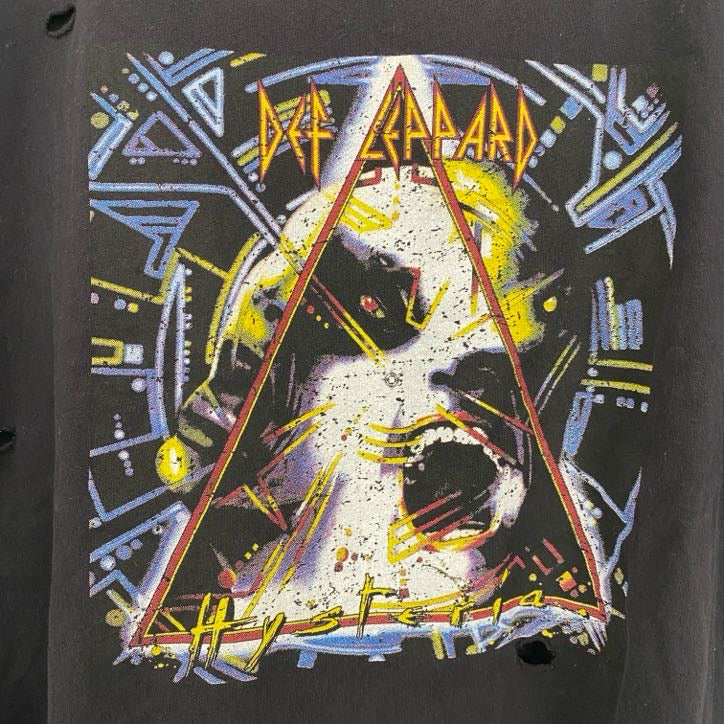 古着 used　半袖プリントTシャツ　デフ・レパード　ヒステリア　アルバムジャケット　ダメージ加工　黒　ブラック　Sサイズ