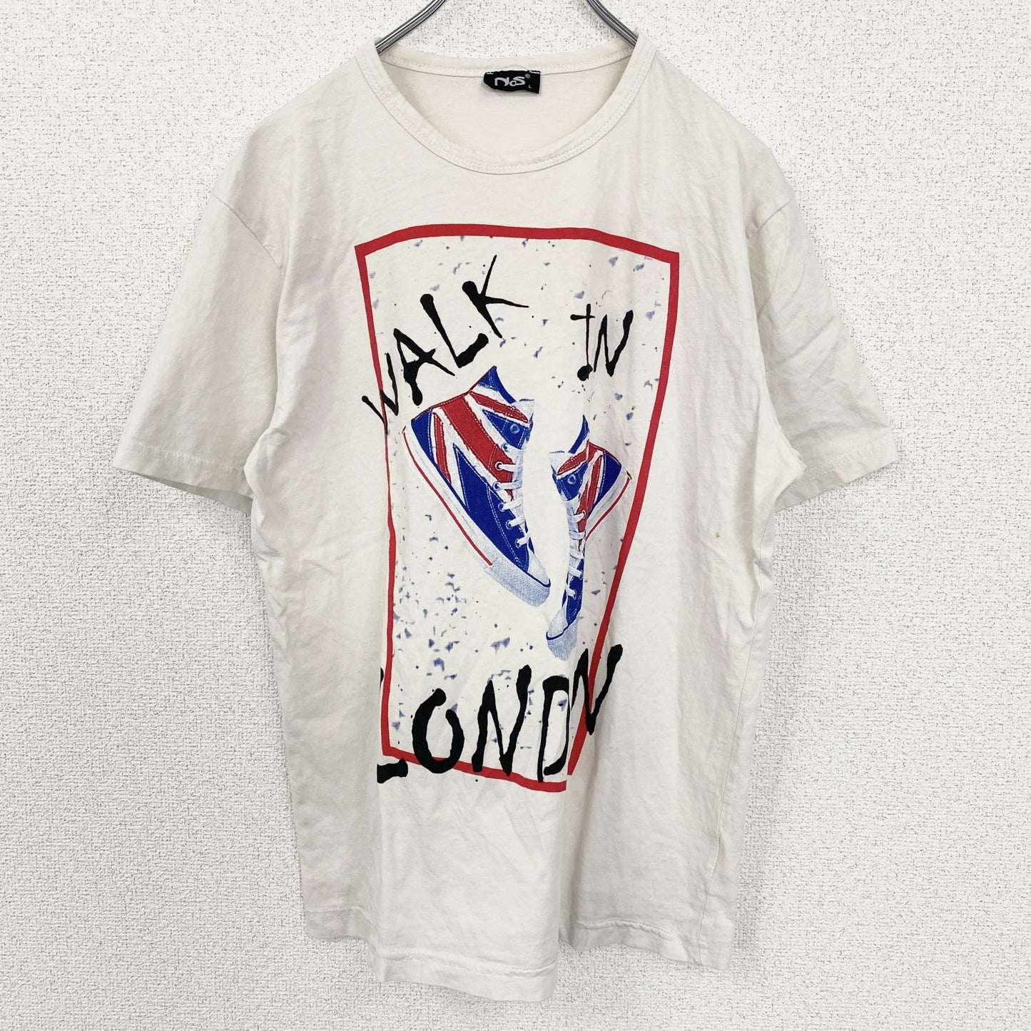 古着 used　半袖プリントTシャツ　WALK IN RONDON ハイカットスニーカー　レトロ　白　ホワイト　Lサイズ