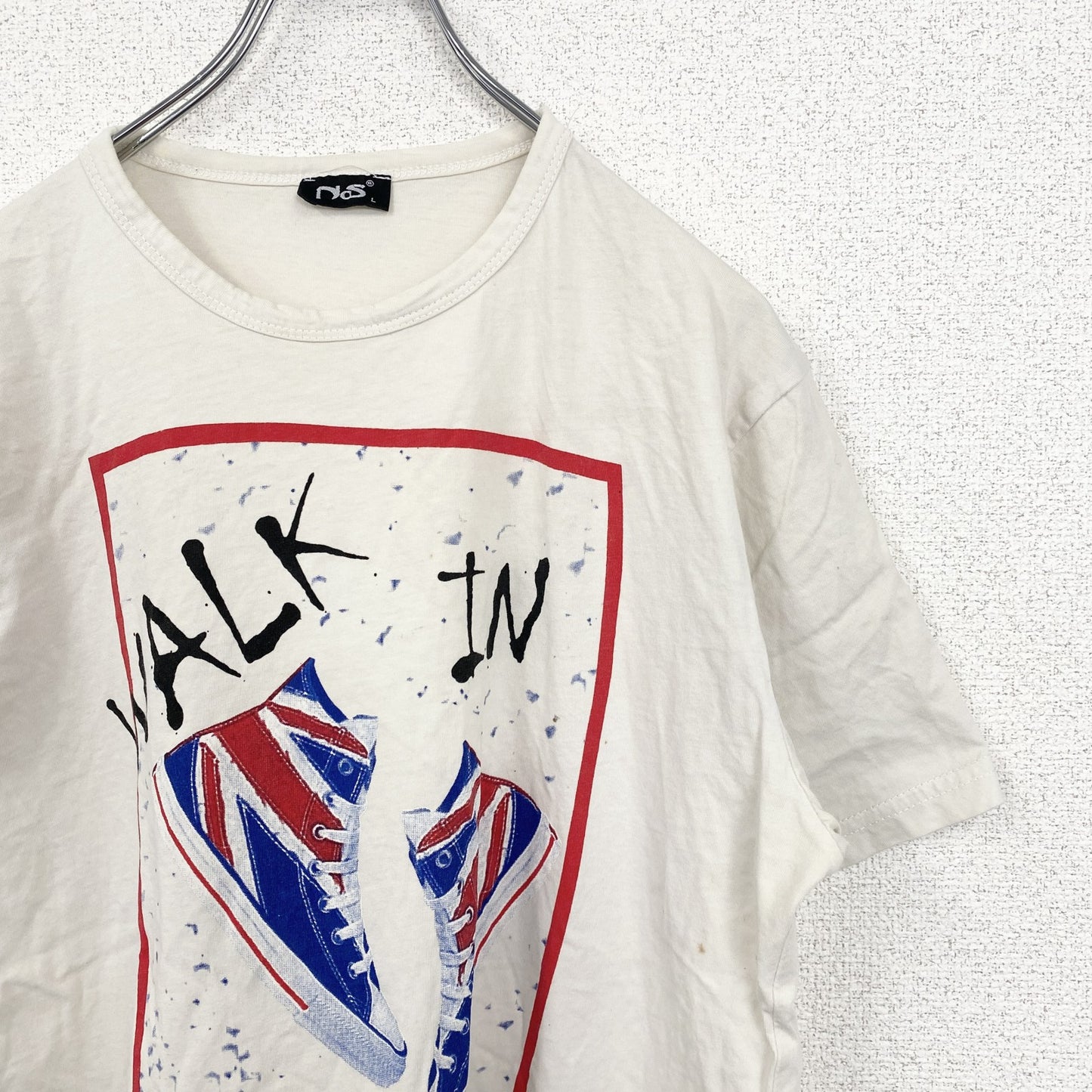古着 used　半袖プリントTシャツ　WALK IN RONDON ハイカットスニーカー　レトロ　白　ホワイト　Lサイズ