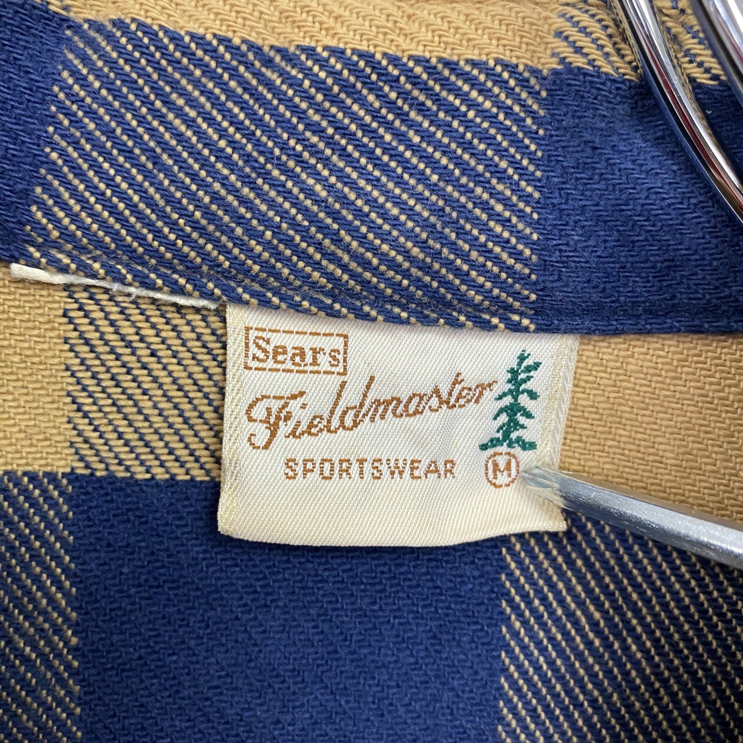 ～80s　Fieldmaster　Sears　長袖シャツ　ネルシャツ　チェック柄　ブルー　イエロー　Mサイズ