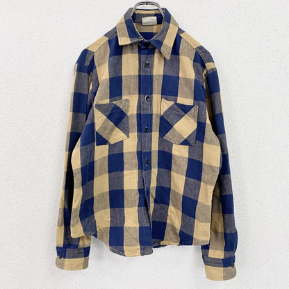 ～80s　Fieldmaster　Sears　長袖シャツ　ネルシャツ　チェック柄　ブルー　イエロー　Mサイズ