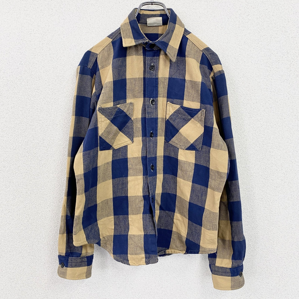 ～80s　Fieldmaster　Sears　長袖シャツ　ネルシャツ　チェック柄　ブルー　イエロー　Mサイズ