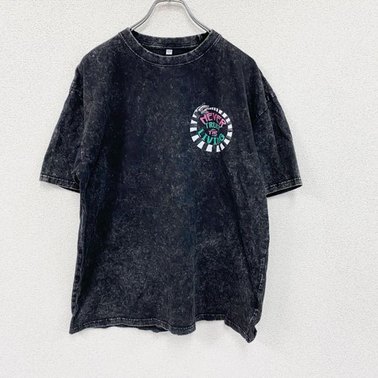 半袖プリントTシャツ　ケミカルウォッシュ柄　ダークグレー　Lサイズ