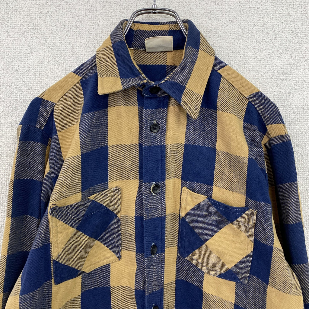 ～80s　Fieldmaster　Sears　長袖シャツ　ネルシャツ　チェック柄　ブルー　イエロー　Mサイズ