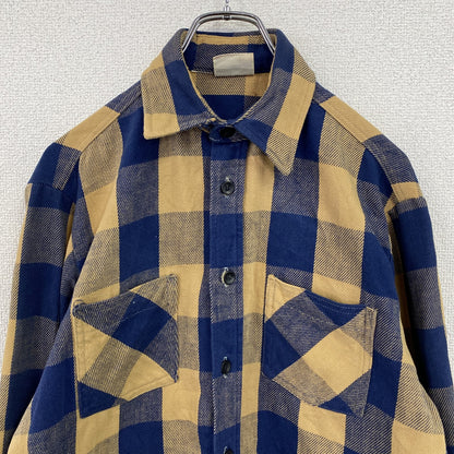 ～80s　Fieldmaster　Sears　長袖シャツ　ネルシャツ　チェック柄　ブルー　イエロー　Mサイズ