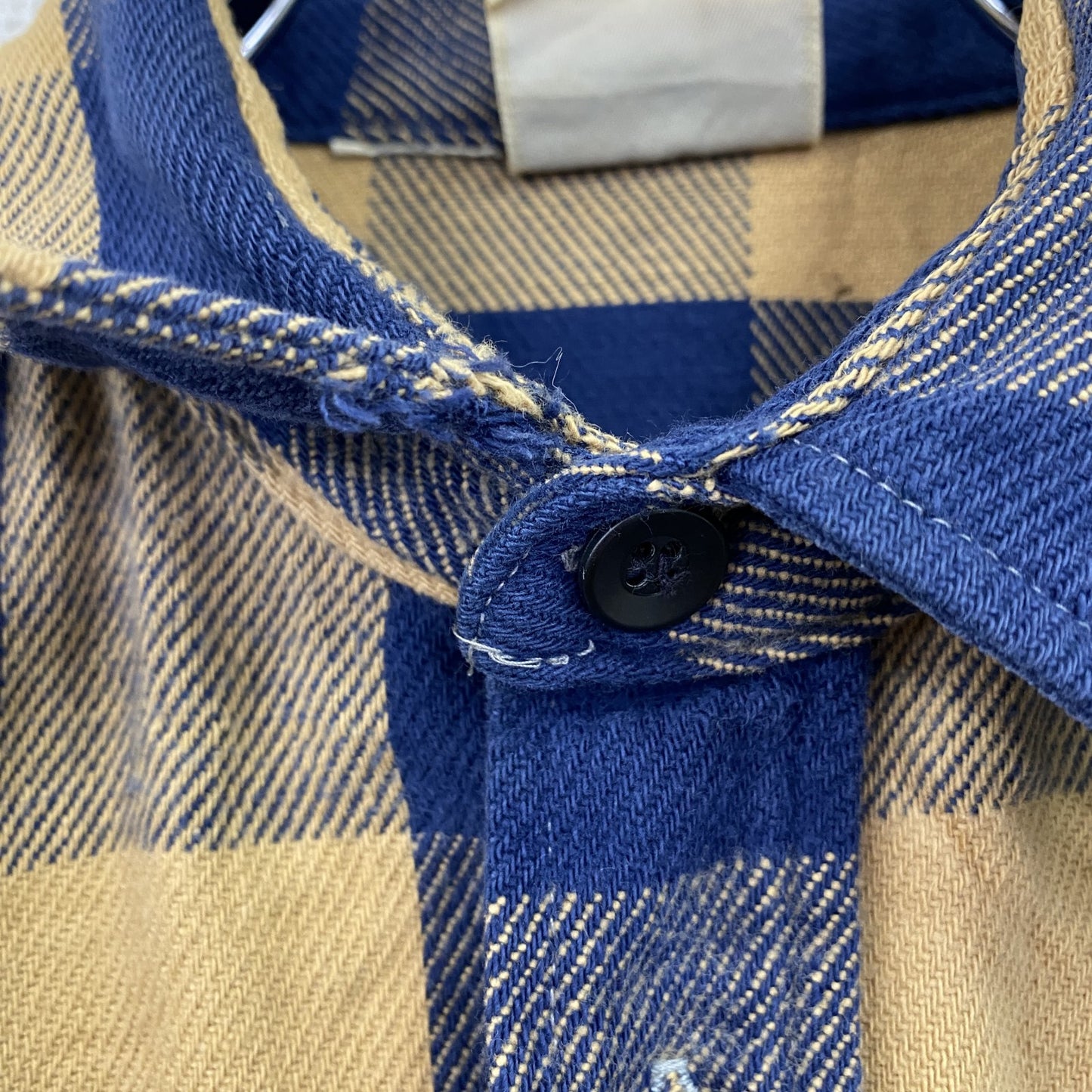 ～80s　Fieldmaster　Sears　長袖シャツ　ネルシャツ　チェック柄　ブルー　イエロー　Mサイズ