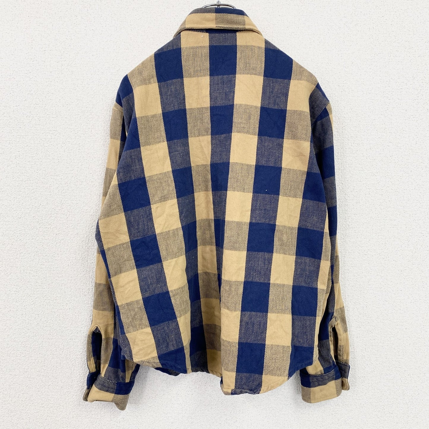 ～80s　Fieldmaster　Sears　長袖シャツ　ネルシャツ　チェック柄　ブルー　イエロー　Mサイズ