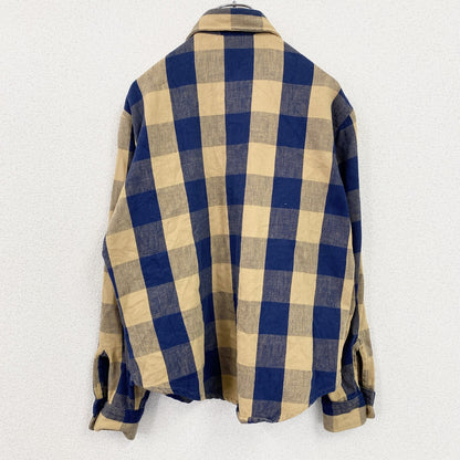～80s　Fieldmaster　Sears　長袖シャツ　ネルシャツ　チェック柄　ブルー　イエロー　Mサイズ